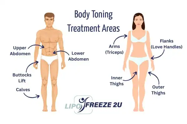 Graphic showing where you can have Body toning Treatment Camberley on your body